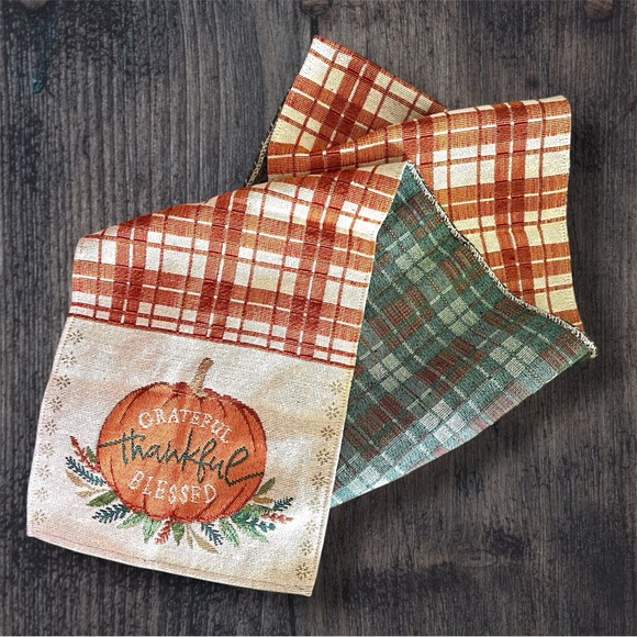 Heavy Woven Tapestry 6’ Fall “Grateful/Thankful/Blessed” Table Runner Hi Quality - Picture 2 of 4